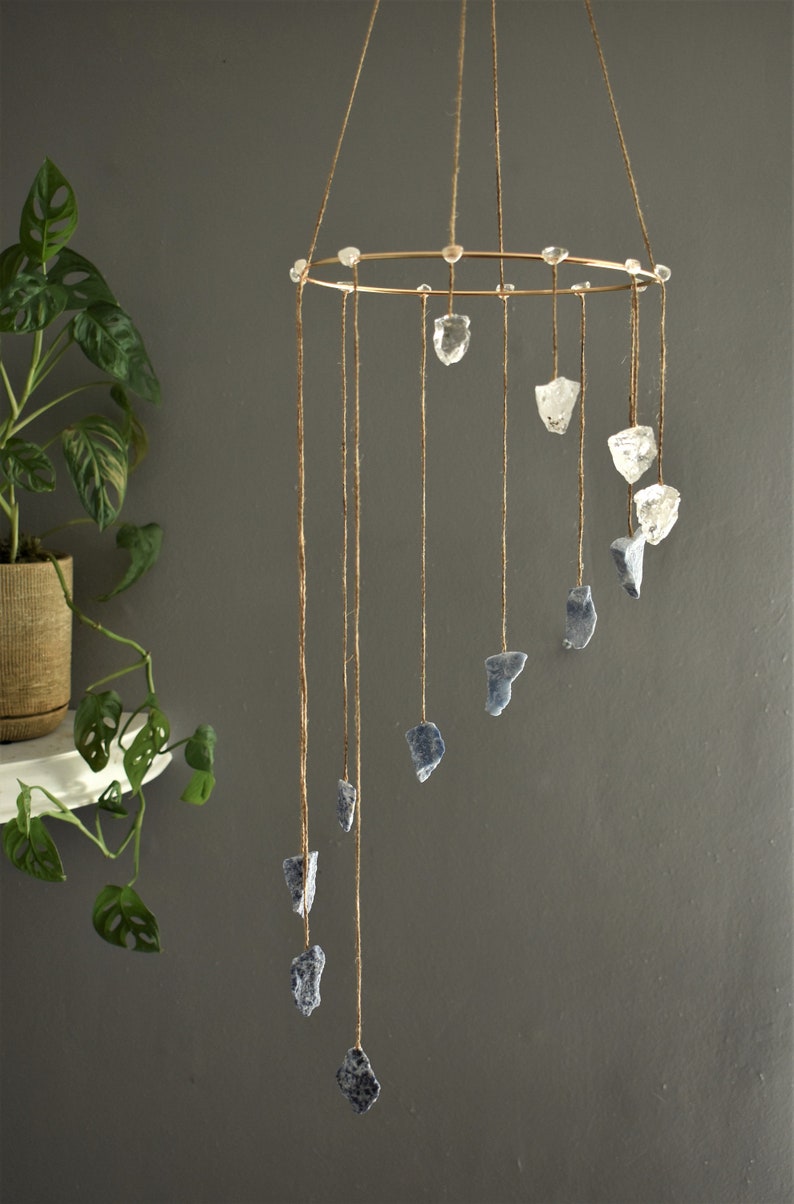 The Rustic Ombre Crystal Mobile Raw Natural Crystals Blue Ombre