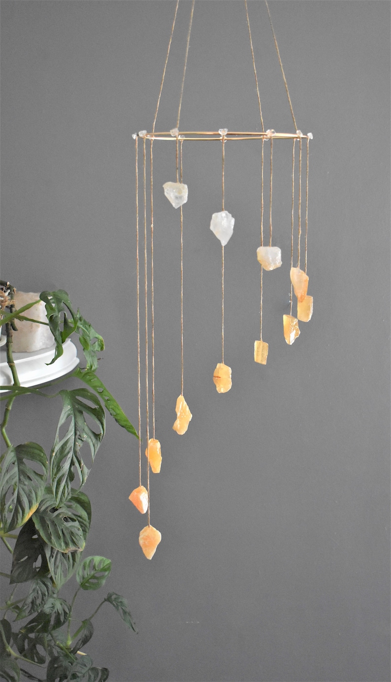 The Rustic Ombre Crystal Mobile Raw Natural Crystals Yellow Ombre