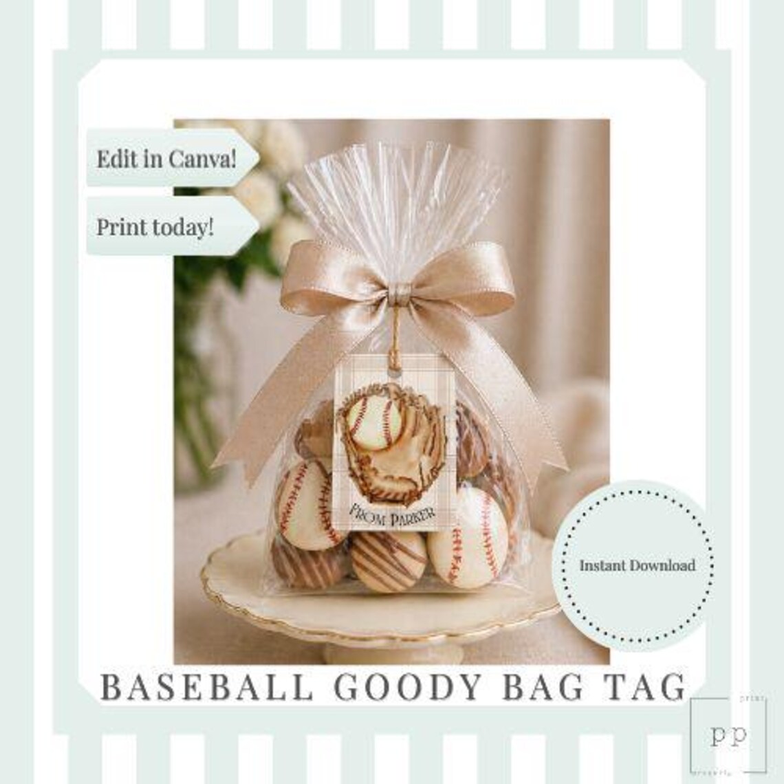 Editable Baseball Gift Tags, Canva Party Favor Labels, Sports Team ...