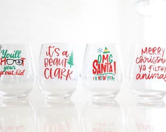 Funny Christmas Movie Quote Wine Glasses: Acrylic Holiday Drinkware Set