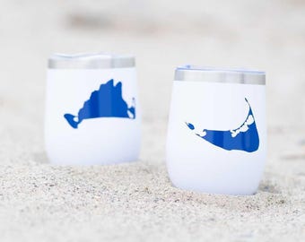 Coastal Island Map Tumbler | Nantucket & Martha's Vineyard Stemless Wine Glass