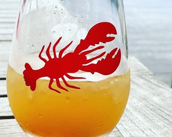 Nautical Lobster Acrylic Wine Glass: Coastal Beach House Drinkware