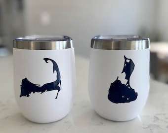 Cape Cod & Block Island Map Tumbler: Insulated Coastal Wine Glass
