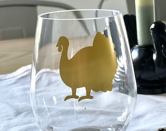 Personalized Thanksgiving Turkey Wine Glass: Custom Acrylic Stemless Glass