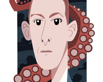 H.P. Lovecraft Caricature Print by Ashley Holt