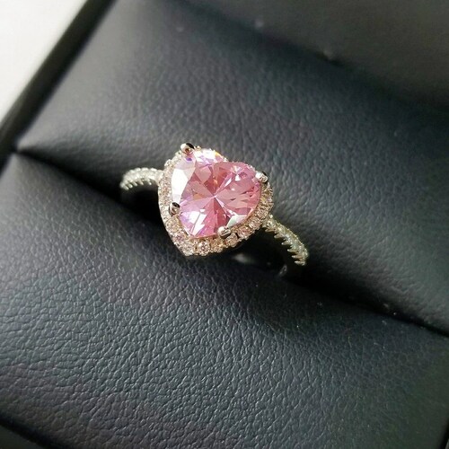 Halo Heart Pink Ring Pink Diamond Sterling Silver Ring - Etsy