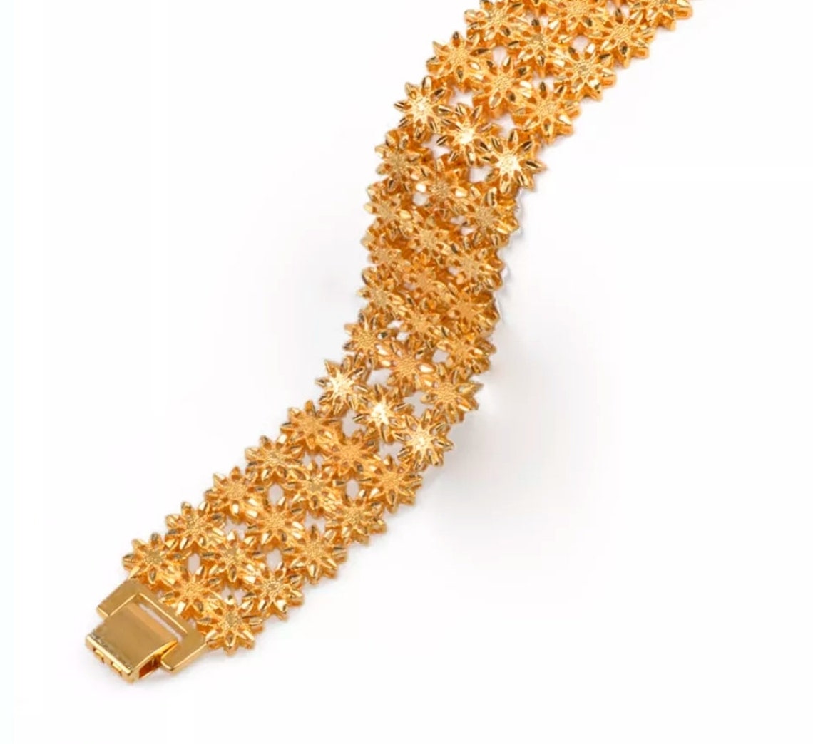 24k Real Gold Plated Bracelet Cuff Style Bracelet Gold Etsy