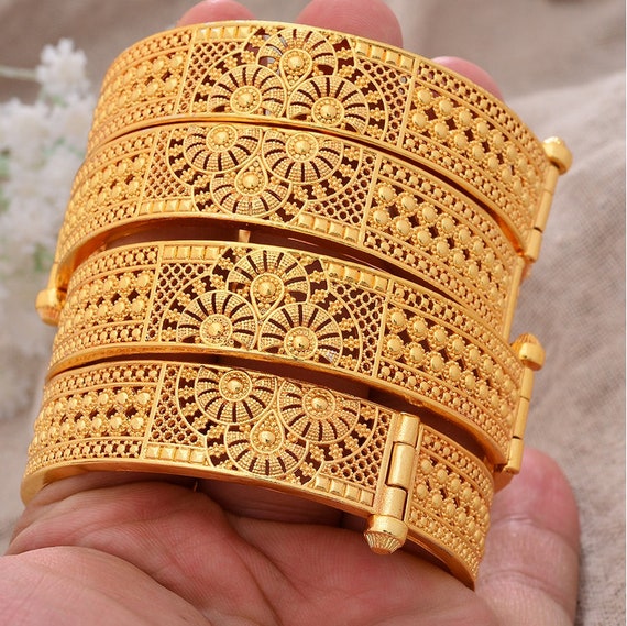 24K Real Gold Plated Dubai Bangles Bracelets Cuff Style Etsy
