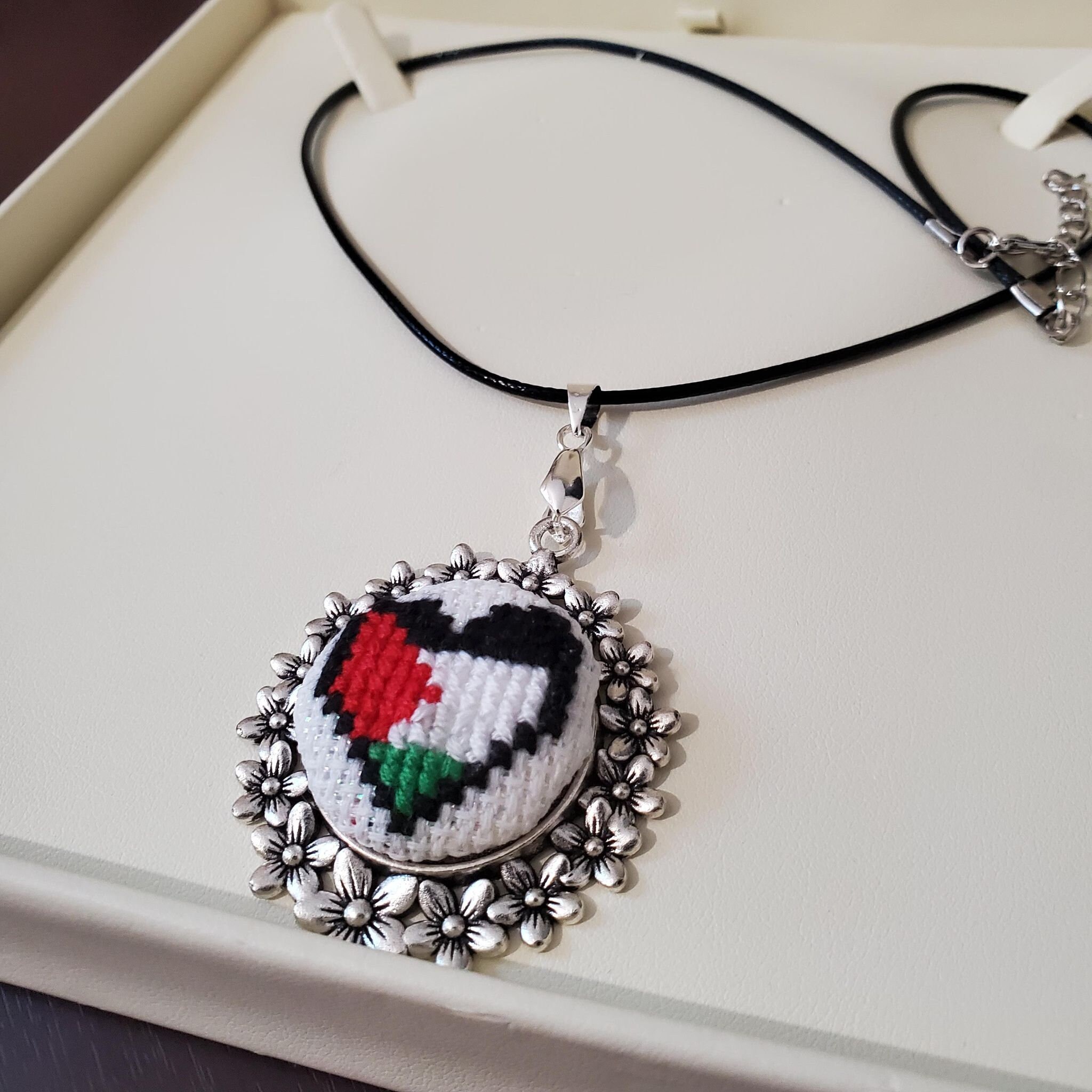 Palestinian Flag Pendant Necklace Cross Stitch Palestinian Etsy UK