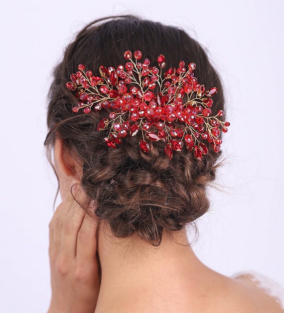 Crystal Hair Vine Wreath Bridal Wedding Headband Hair Band Headpiece Red Crystal Hair Vine Wreath Bridal Wedding Headband Hair Band Headpiece Red