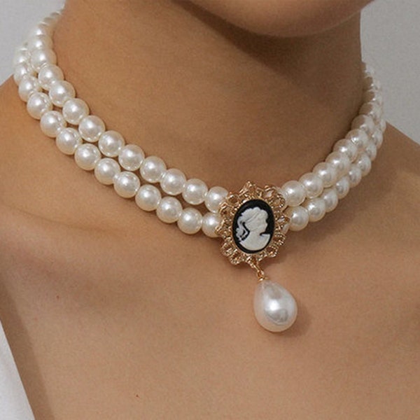 Pearl Cameo Necklace Etsy