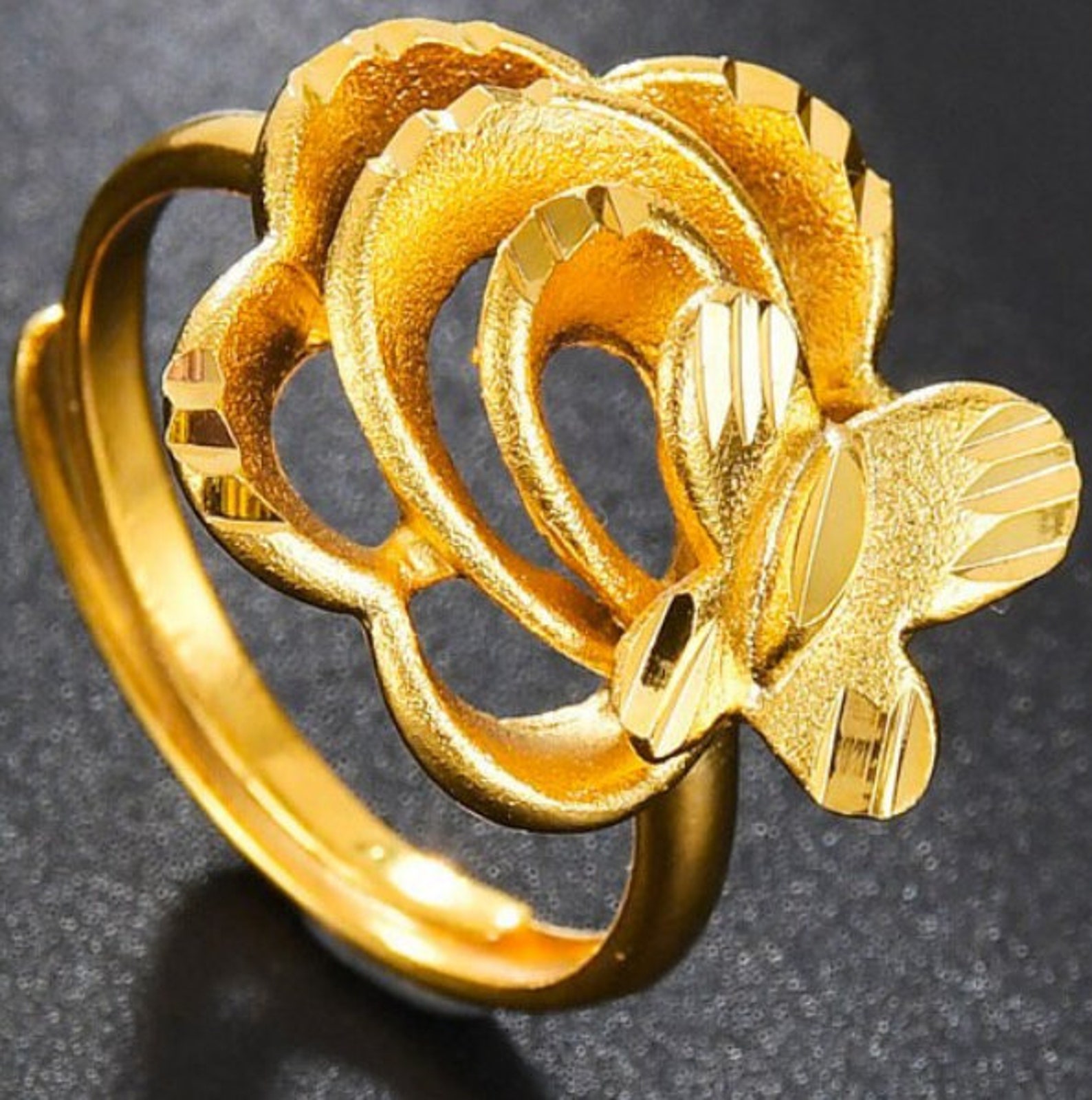 24K Gold Plated Ring Dubai Gold Ring for Women Gold Flower Etsy