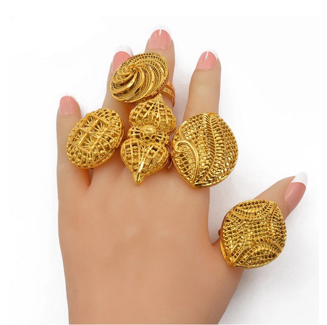 24K Gold Plated Ring Dubai Gold Ring for Women Gold Flower Etsy