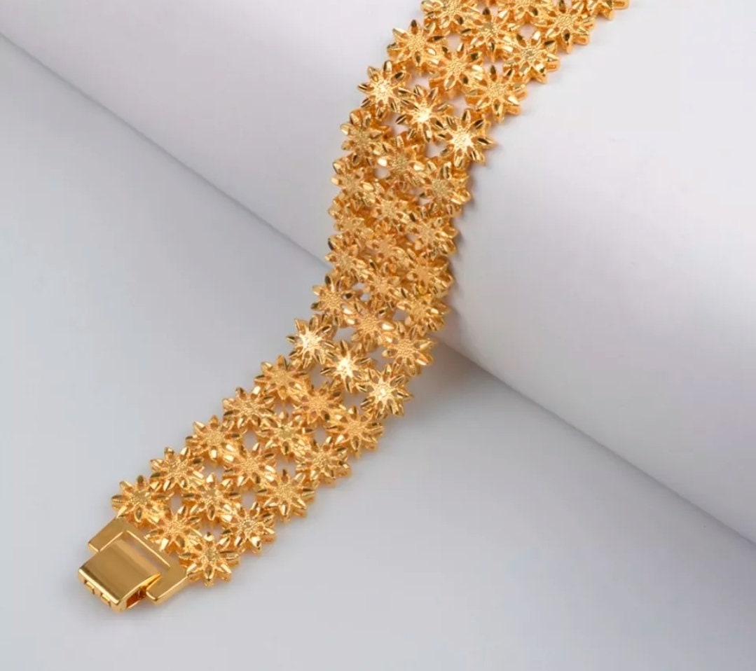 24k Real Gold Plated Bracelet Cuff Style Bracelet Gold Etsy