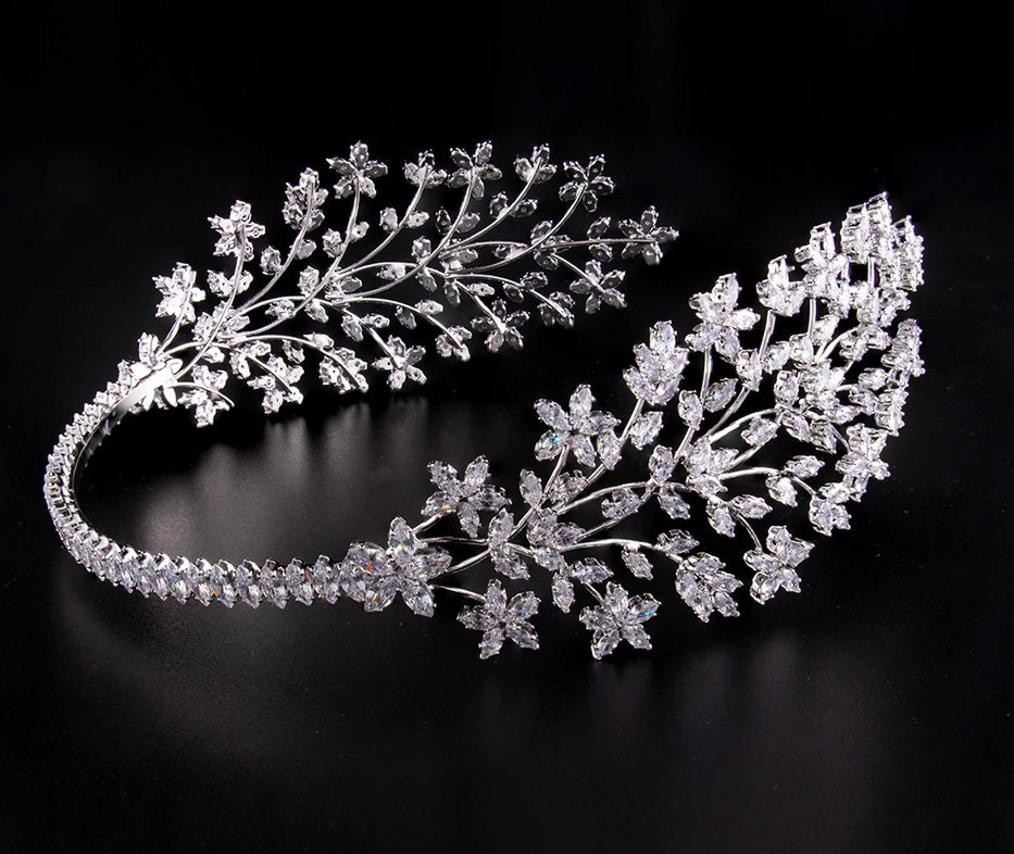 Luxury Silver/Golden Leaf Crystal Wedding Crown Hair Jewelry | Etsy