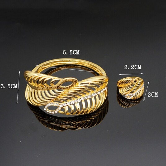 24K Gold Plated Dubai Jewelry Set Dubai Bangles & Ring | Etsy