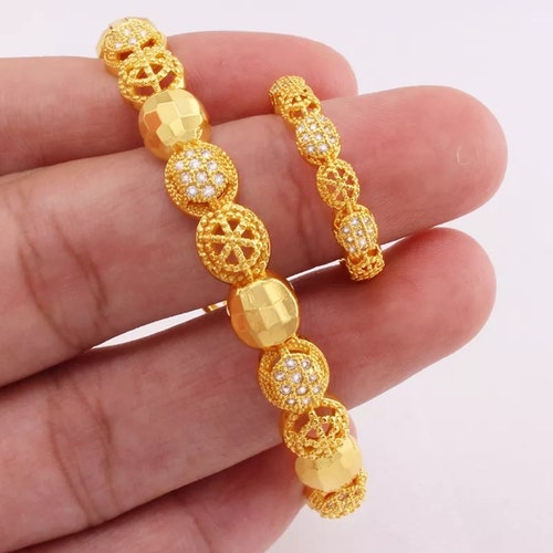 DUBAI GOLD BANGLE Bracelet 24K Gold Plated Wedding Bridal Etsy