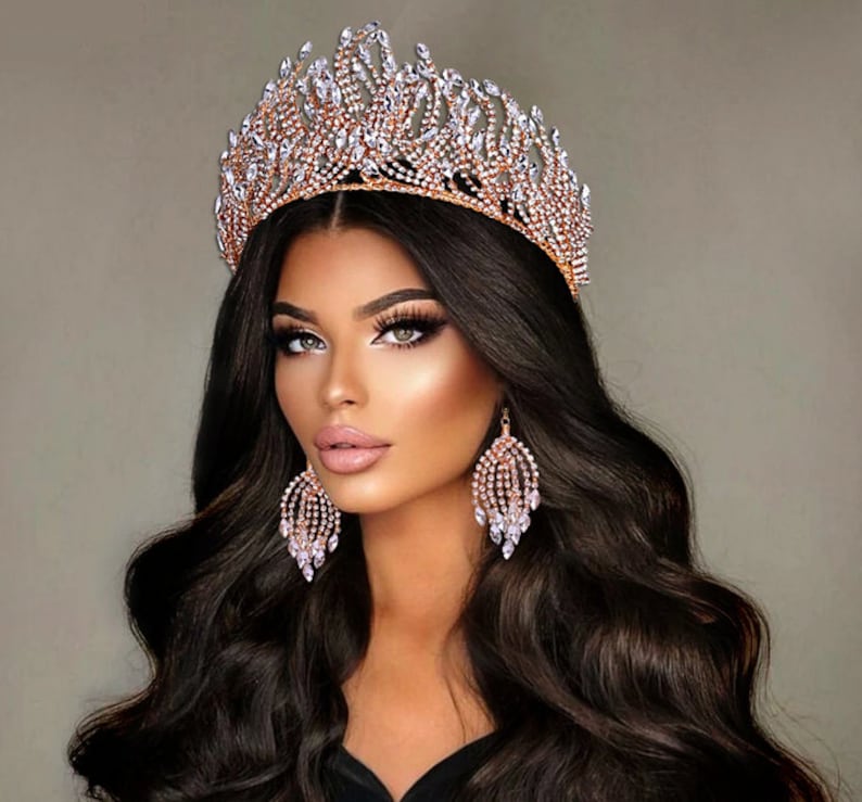Large Wedding Tiara Wreath Crown Earrings set Rhinestone Hair Accessory Bridal Jewelry Crystal Head wear Boho Bridal Gold/Silver Headpiece