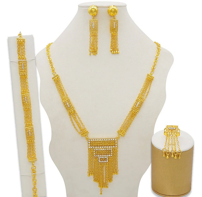 24k Gold Plated Wedding Moroccan Dubai Jewelry Set | Etsy