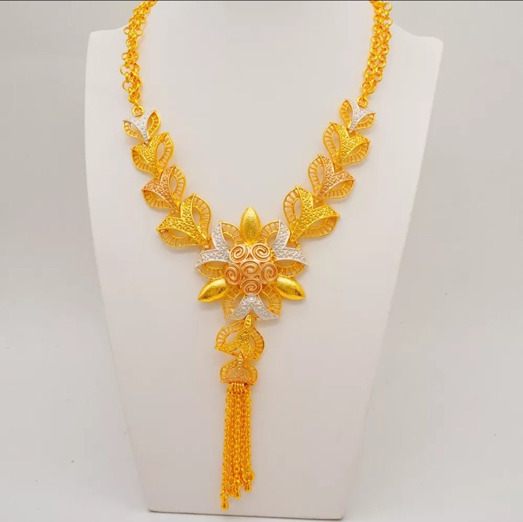 24k Real Gold Plated Jewelry Set Necklace Bracelet Earrings Etsy