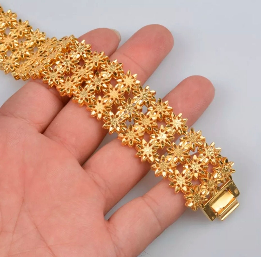 24k Real Gold Plated Bracelet Cuff Style Bracelet Gold Etsy