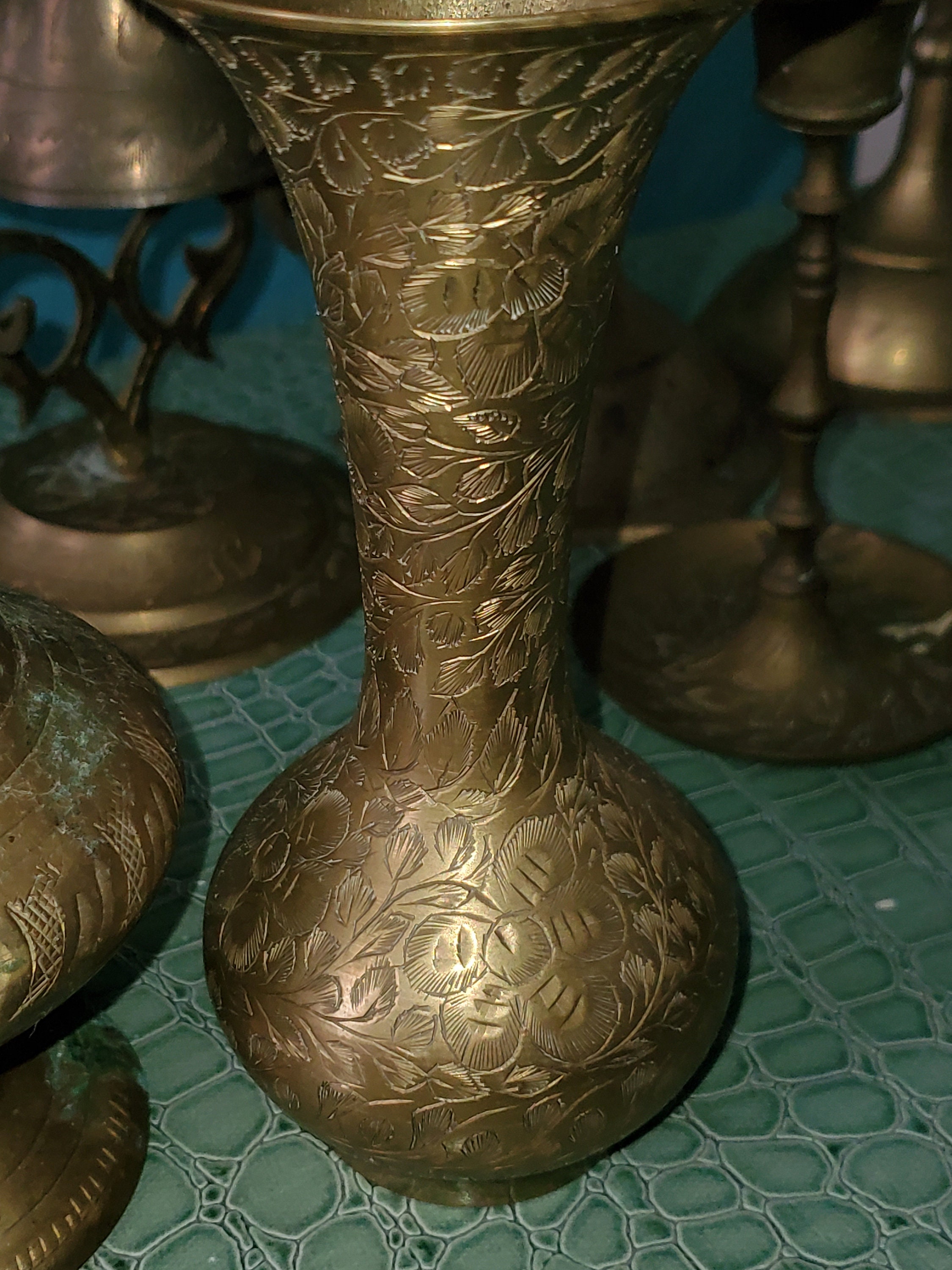 Vintage Engraved Brass Bell Candlesticks and Vases Made in Etsy