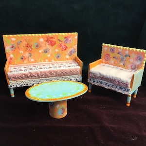 MMJ Miniatures; One of Kind Homemade 1/12 scale 2 piece living room set