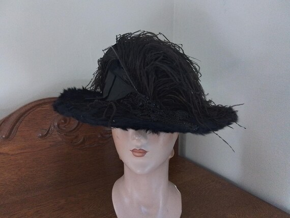 Antique Edwardian Era Boater Plush Hat - image 4