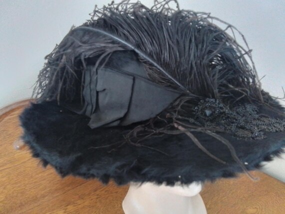 Antique Edwardian Era Boater Plush Hat - image 3