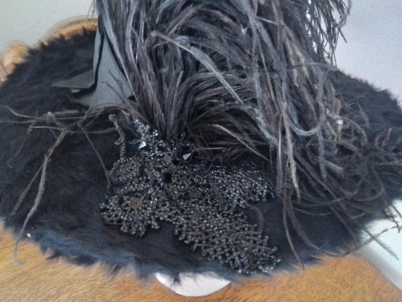 Antique Edwardian Era Boater Plush Hat - image 7