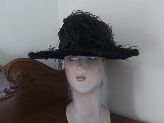 Antique Edwardian Era Boater Plush Hat - image 2