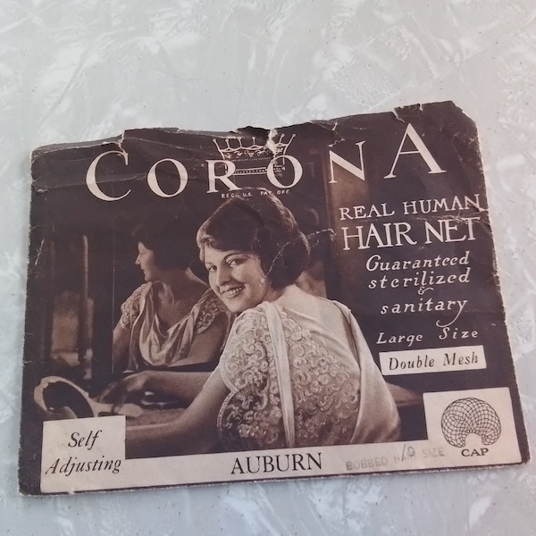 Antique Hair Net / 1920's / CORONA / Real Human Hair / AUBURN / Bobbed Hair Size / NOS / For Study or Display