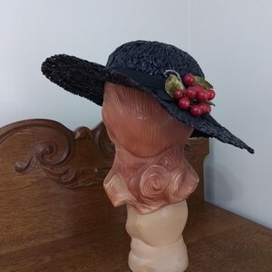 Vintage straw hat embellished with faux cherries Cone hat with cherries & flowers - Asian Strawhat main image 2