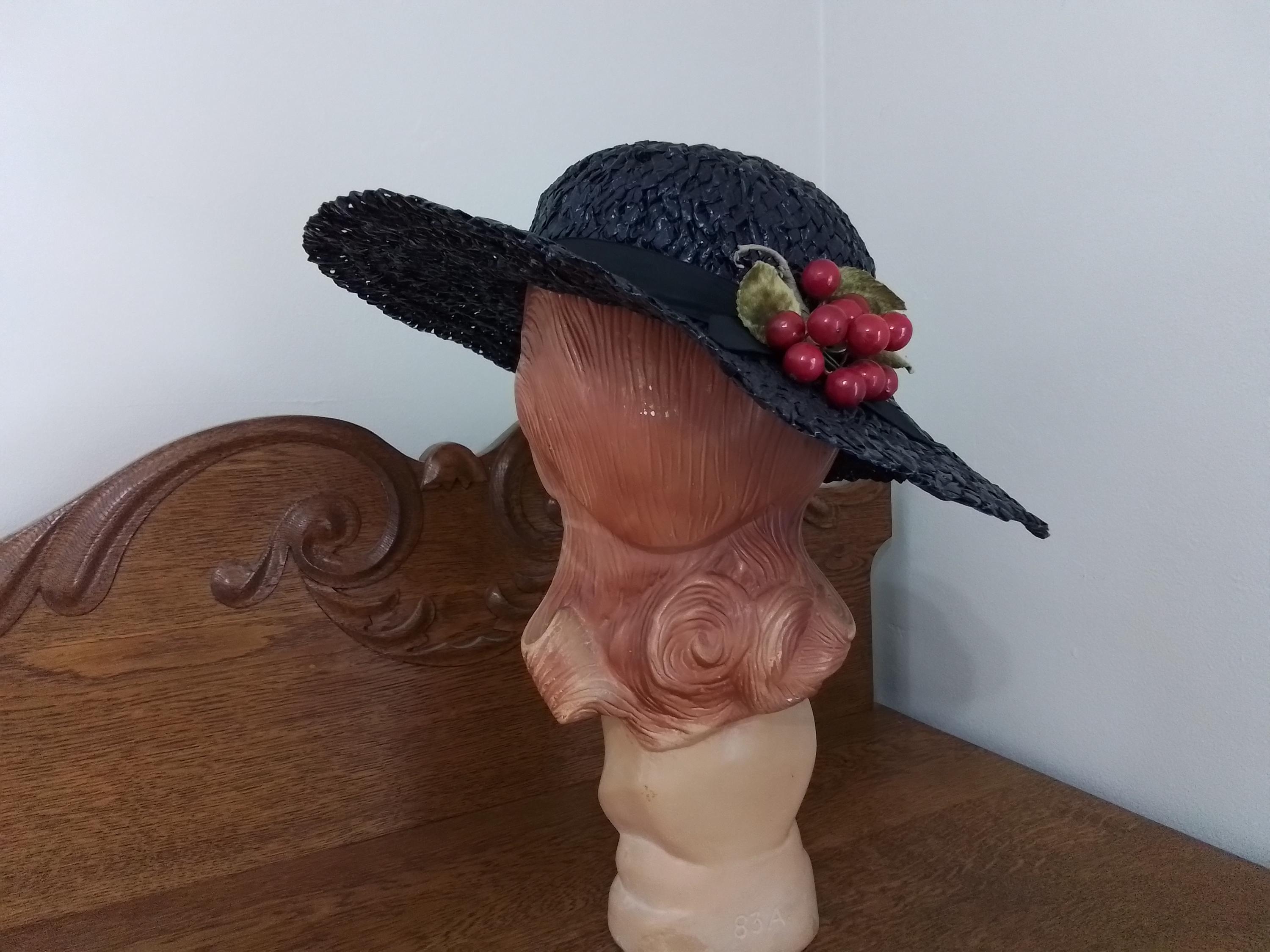 Vintage 1960s Cherry & Webb Black Straw Dress Hat Satin Cream Ribbon Netting P1260188__21014.1761757823.JPG?c=2 main image 4
