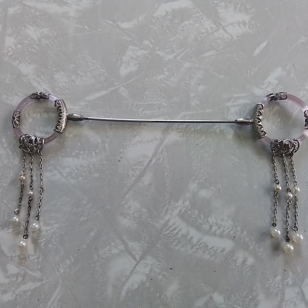 Vintage Hat Pin / Antique / Hat Ornament / Dangling Faux Pearls