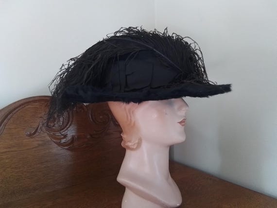 Antique Edwardian Era Boater Plush Hat - image 1