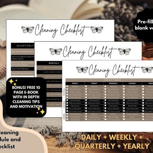 Lista de verificação de limpeza Moody Style com EBOOK GRATUITO - Limpeza para impressão - Cronograma de limpeza de TDAH - Lista de verificação de limpeza de TDAH - Cronograma de limpeza
