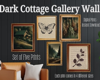 Set of Dark Cottagecore Prints - Moody Gallery Wall - Dark Forest Decor - Vintage Gallery Set- Cottagecore Decor - Dark Cottagecore Wall Art