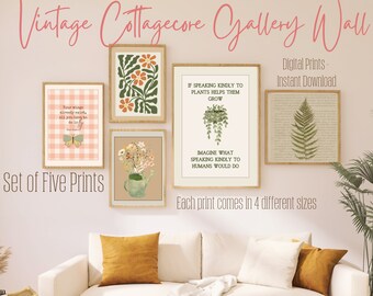 Druckbare Cottagecore-Wandkunst – Galerie-Wandset – Cottage-Garten-Dekor – botanische Wandkunst – Salbeigrüne Wandkunst – Cottagecore-Gemälde