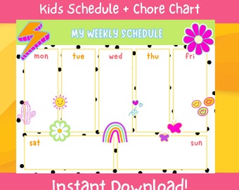 Kids Summer Schedule and Chore Chart - Homeschool Weekly Schedule - Printable Summer Schedule - Kid Chore Chart