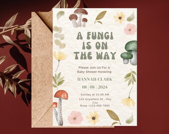 Fungi Baby Shower Invite - Mushroom Baby Shower Invitation - Woodland Theme Baby Shower - Gender Neutral Baby Shower Invitation