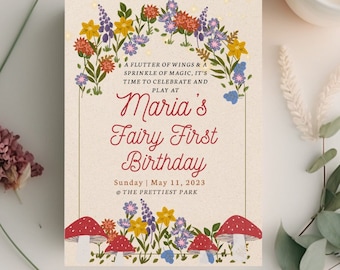 Woodland Fairy First Birthday - Fairy Garden Party - Magical Fairy Party - Fairy Garden Invite - Fairy Invitation - Woodland Invite