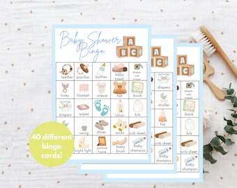 Baby Boy Shower Bingo Game - Printable Baby Bingo Cards - Boy Baby Shower Activities - Instant Download - Blue Bingo Cards -