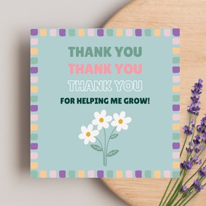 Etichette regalo di fine anno scolastico, Regalo pianta, Carta regalo insegnante, Fiori insegnante, Grazie per avermi aiutato a crescere, Grazie insegnante
