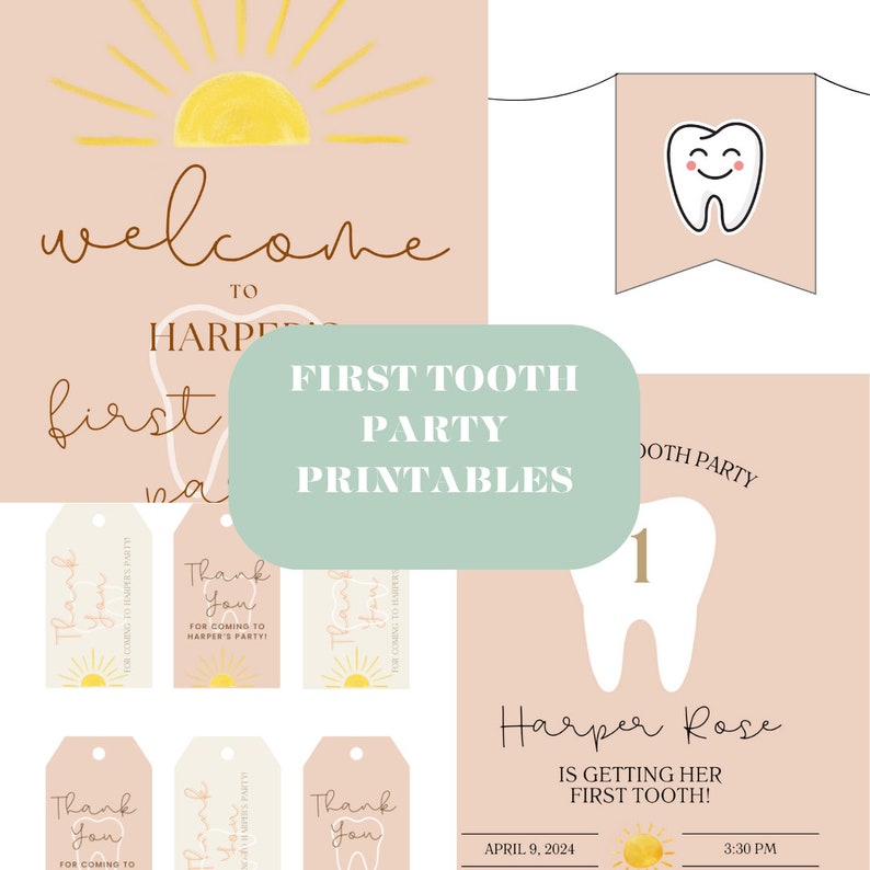 First Tooth Party Printables Baby Milestone Party Customized Invitation ...