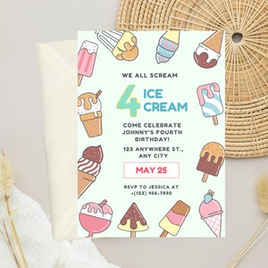 Ice Cream Fourth Birthday-Fourth Birthday Party-Boys 4th Birthday-Girls 4th Birthday-Ice Cream Party-Summer Birthday Party-Popsicle Party