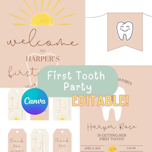 First Tooth Party Printables - First Tooth Banner - My First Tooth - Baby&#39;s First Year - First Tooth Decor - Baby&#39;s First Tooth