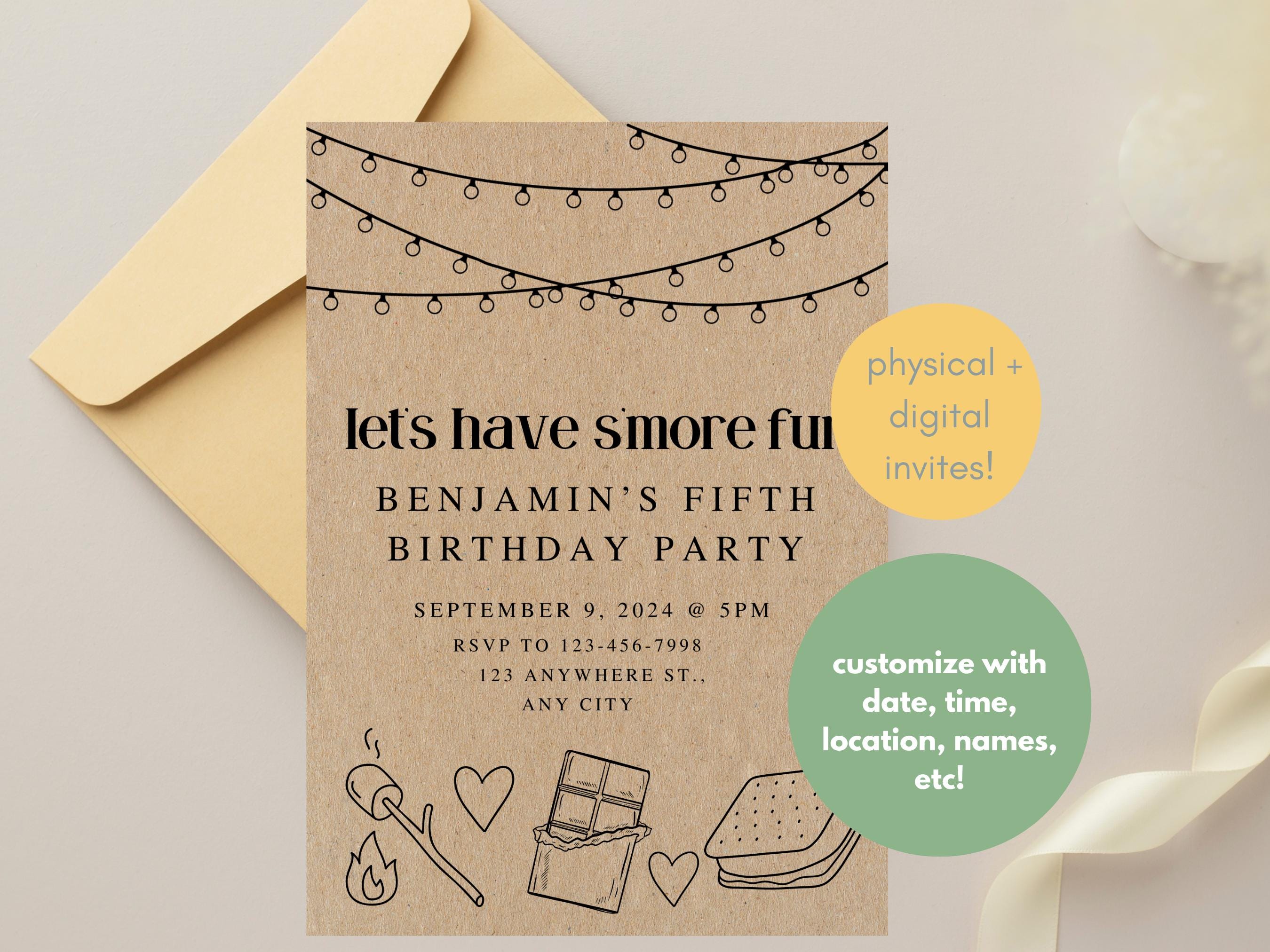 Smore Fun Birthday Party Invitation - S'mores Birthday Party - Bonfire ...