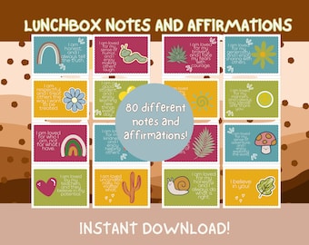 Lunch Box Notes - Lunchbox Notes and Lunchbox Affirmations - Lunch Notes for Kids - Lunchbox Notes Printable