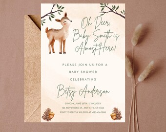 Oh Deer Baby Shower Invite - Woodland Theme Baby Shower Invitation - Hunting Baby Shower Invite - Gender Neutral Baby Shower Invitation